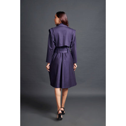 Deepika Arora Navy Blue Jacket Dress with Sash Belt (Set of 2)