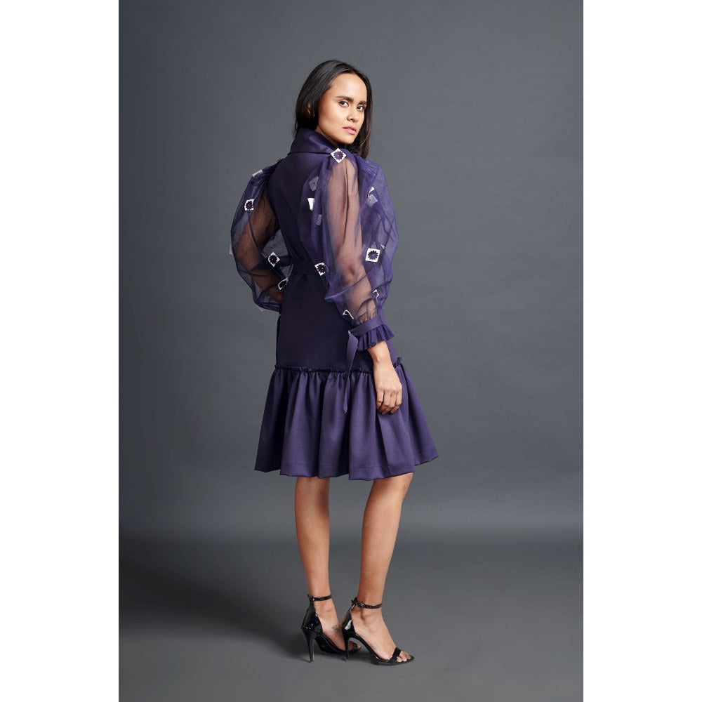 Deepika Arora Navy Blue Jacket Dress with Cutwork Sleeves (Set of 2)