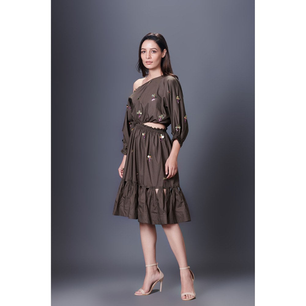 Deepika Arora Olive Green Off-Shoulder Dress