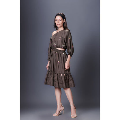 Deepika Arora Olive Green Off-Shoulder Dress