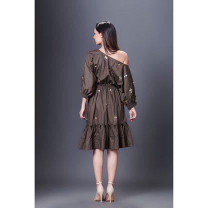 Deepika Arora Olive Green Off-Shoulder Dress