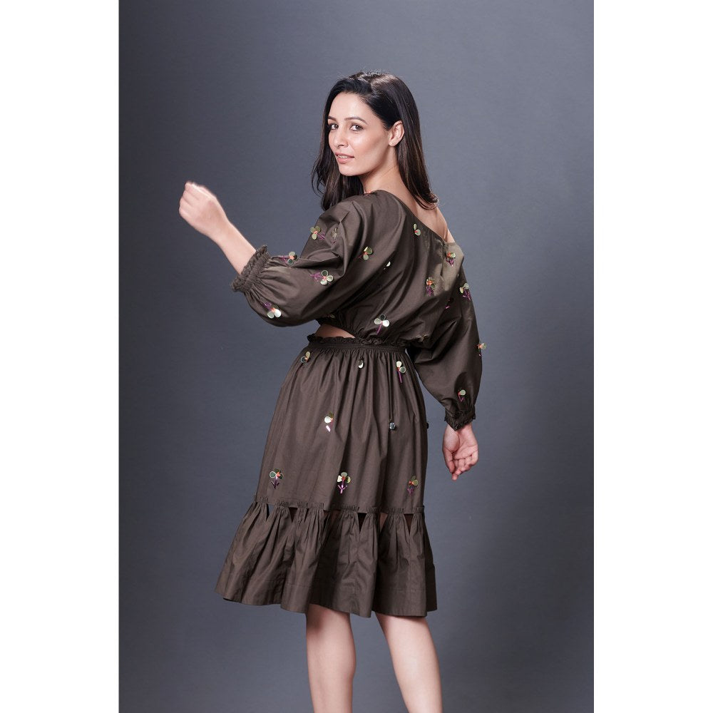 Deepika Arora Olive Green Off-Shoulder Dress