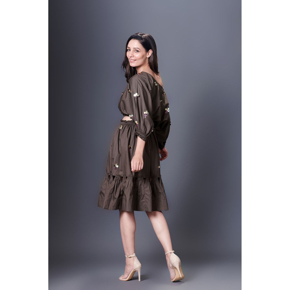 Deepika Arora Olive Green Off-Shoulder Dress