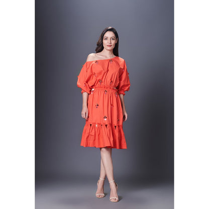 Deepika Arora Orange Off-Shoulder Dress