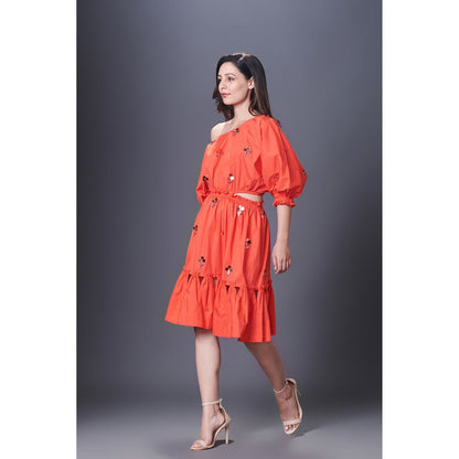 Deepika Arora Orange Off-Shoulder Dress