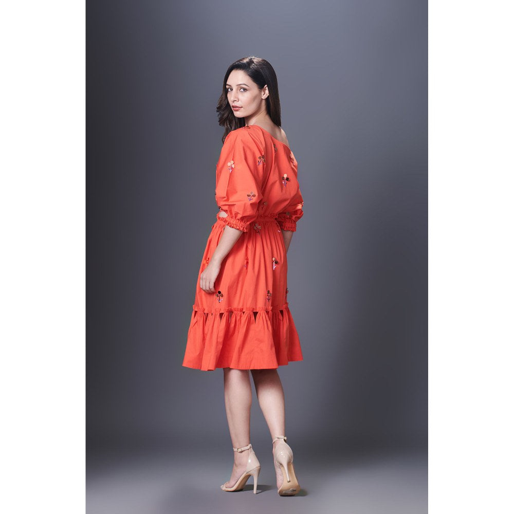 Deepika Arora Orange Off-Shoulder Dress