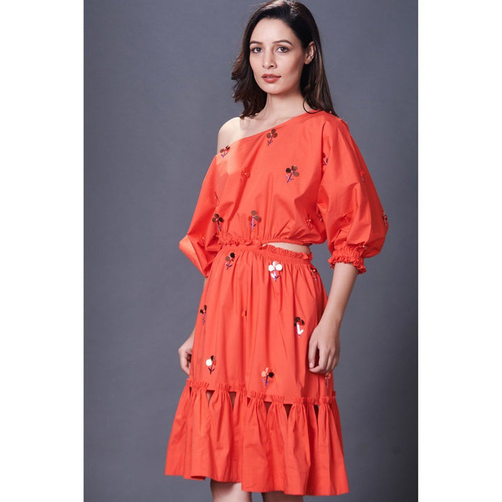 Deepika Arora Orange Off-Shoulder Dress