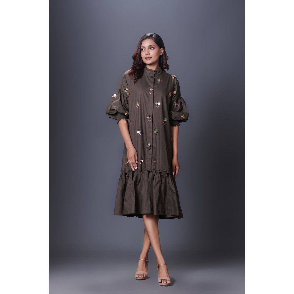 Deepika Arora Olive Green Hand Embroidered Dress