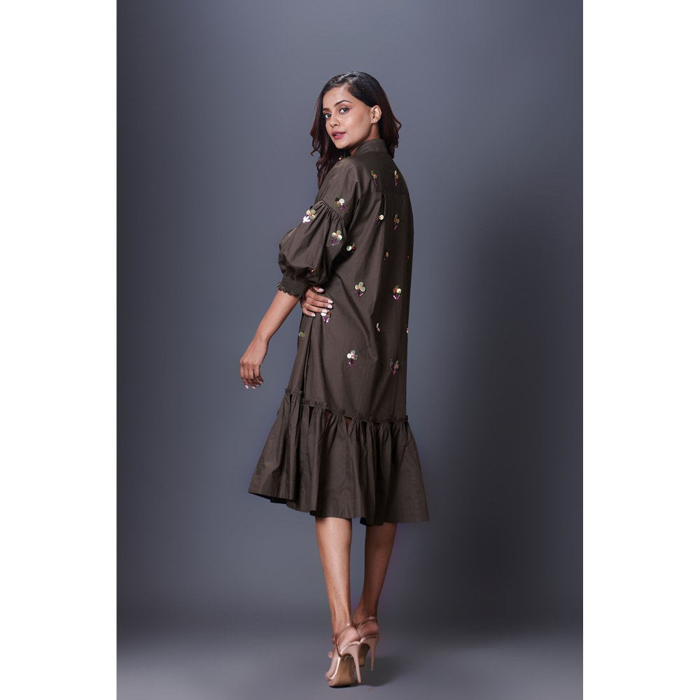 Deepika Arora Olive Green Hand Embroidered Dress