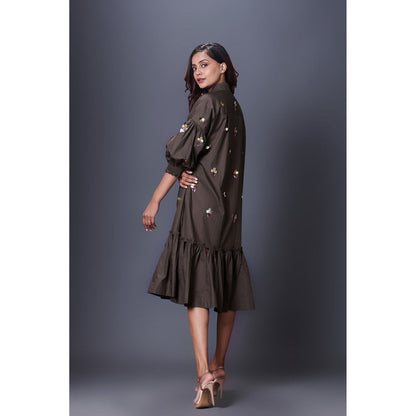 Deepika Arora Olive Green Hand Embroidered Dress