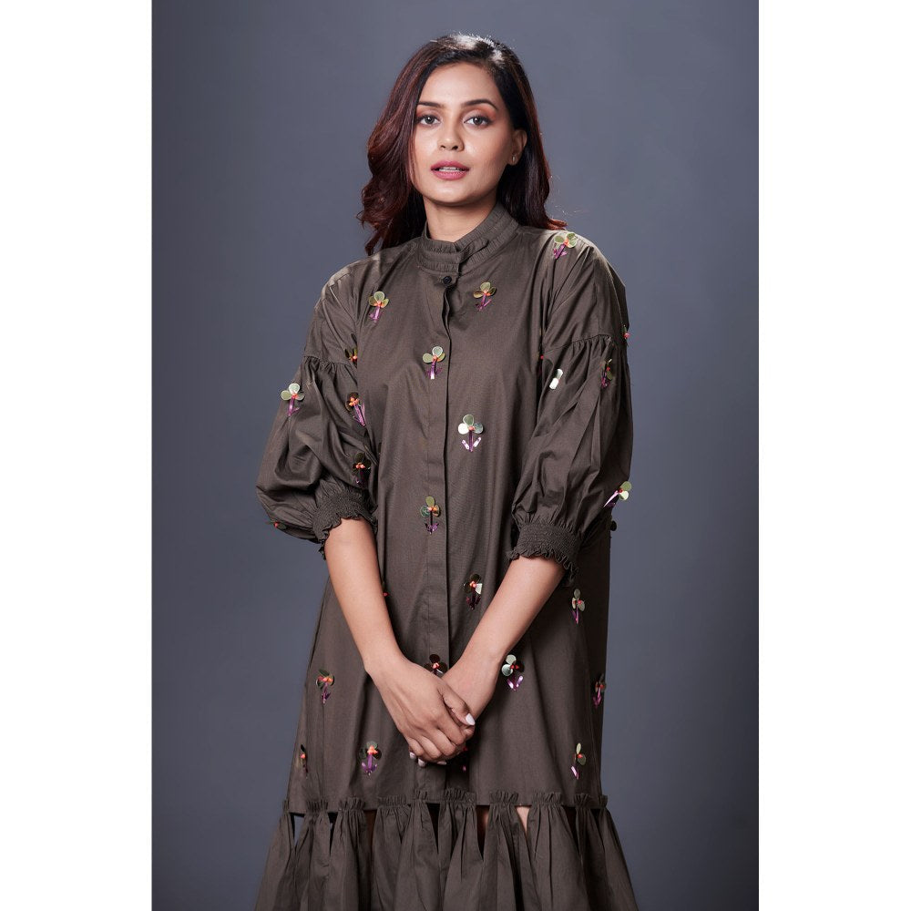 Deepika Arora Olive Green Hand Embroidered Dress
