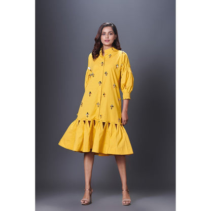 Deepika Arora Yellow Hand Embroidered Dress