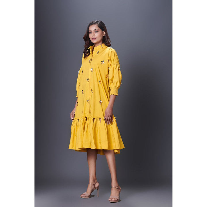 Deepika Arora Yellow Hand Embroidered Dress