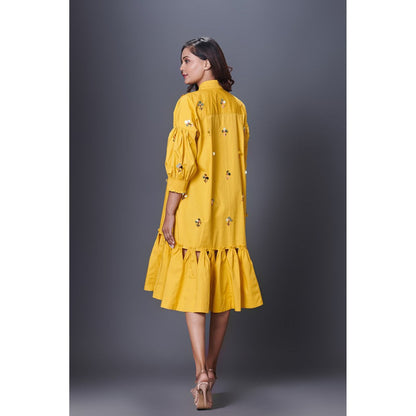 Deepika Arora Yellow Hand Embroidered Dress
