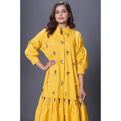 Deepika Arora Yellow Hand Embroidered Dress