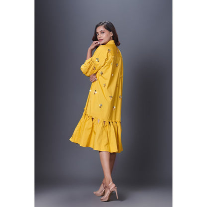 Deepika Arora Yellow Hand Embroidered Dress