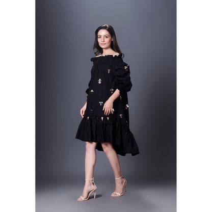 Deepika Arora Black High-Low Dress (Set of 2)