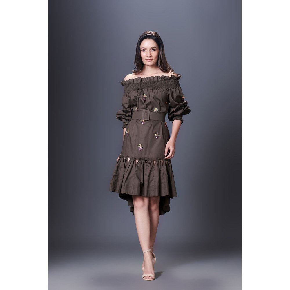 Deepika Arora Olive Green High-Low Dress (Set of 2)