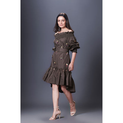 Deepika Arora Olive Green High-Low Dress (Set of 2)