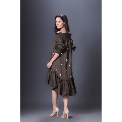Deepika Arora Olive Green High-Low Dress (Set of 2)