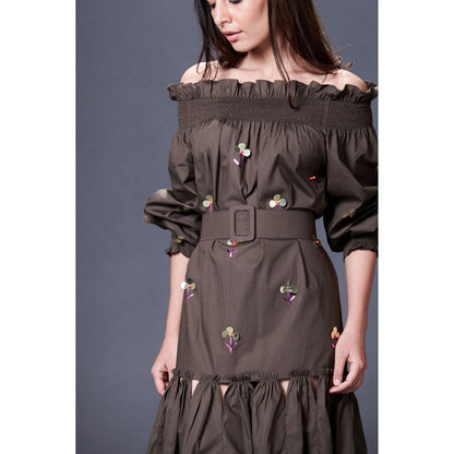 Deepika Arora Olive Green High-Low Dress (Set of 2)