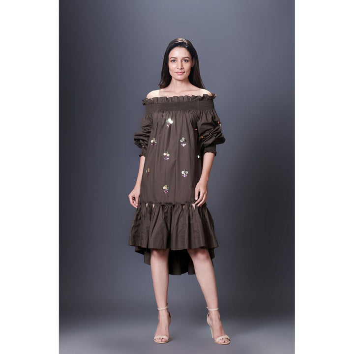 Deepika Arora Olive Green High-Low Dress (Set of 2)
