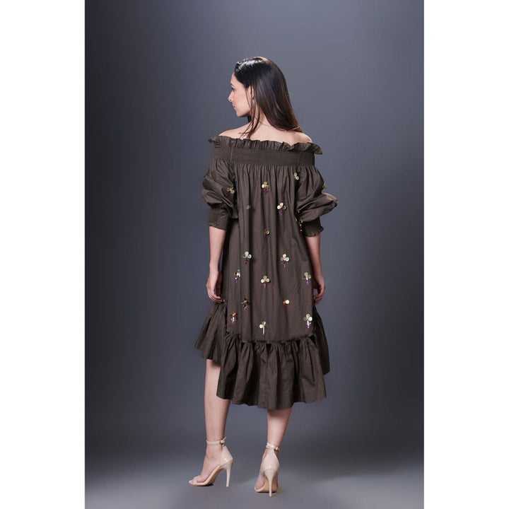 Deepika Arora Olive Green High-Low Dress (Set of 2)
