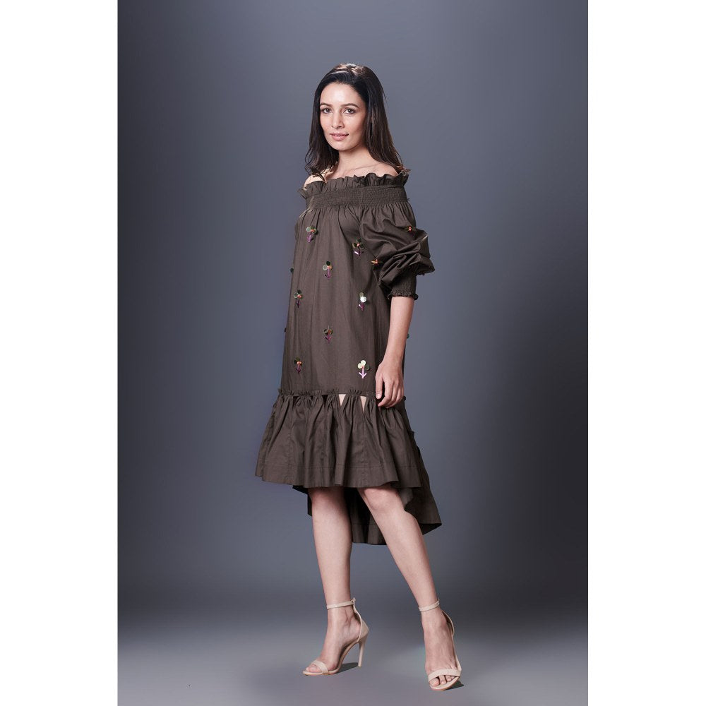 Deepika Arora Olive Green High-Low Dress (Set of 2)