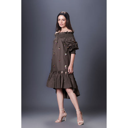 Deepika Arora Olive Green High-Low Dress (Set of 2)