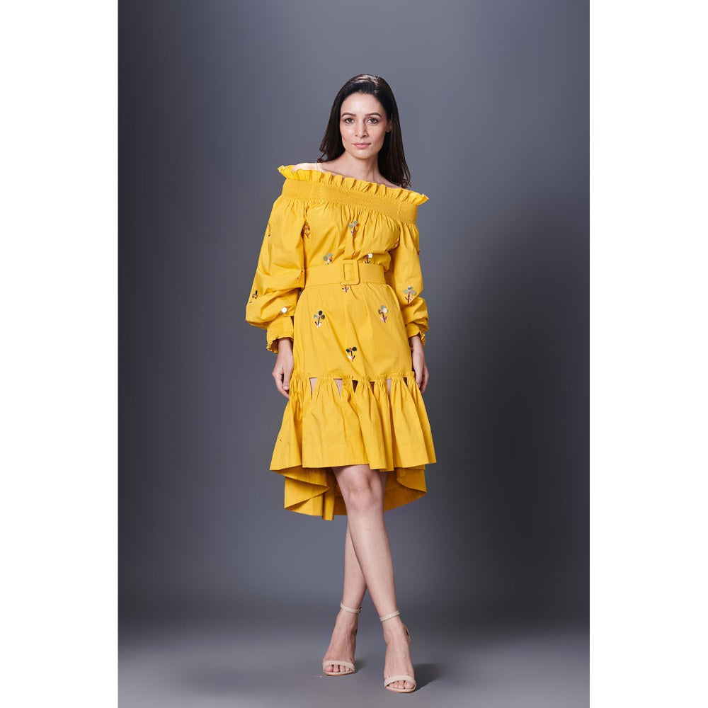 Deepika Arora Yellow High-Low Dress (Set of 2)