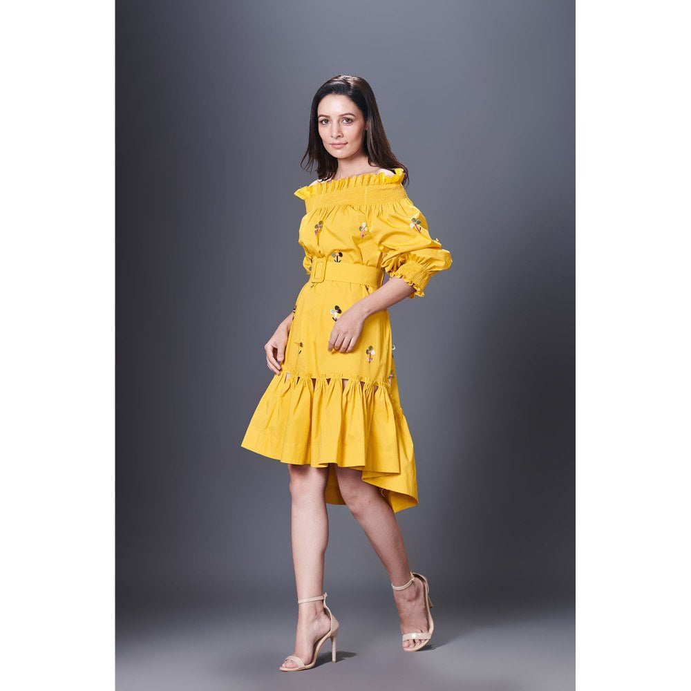 Deepika Arora Yellow High-Low Dress (Set of 2)