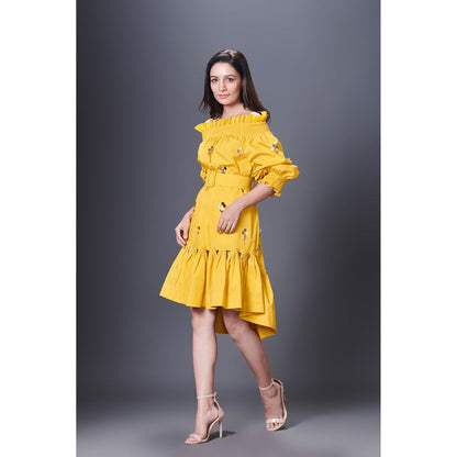 Deepika Arora Yellow High-Low Dress (Set of 2)