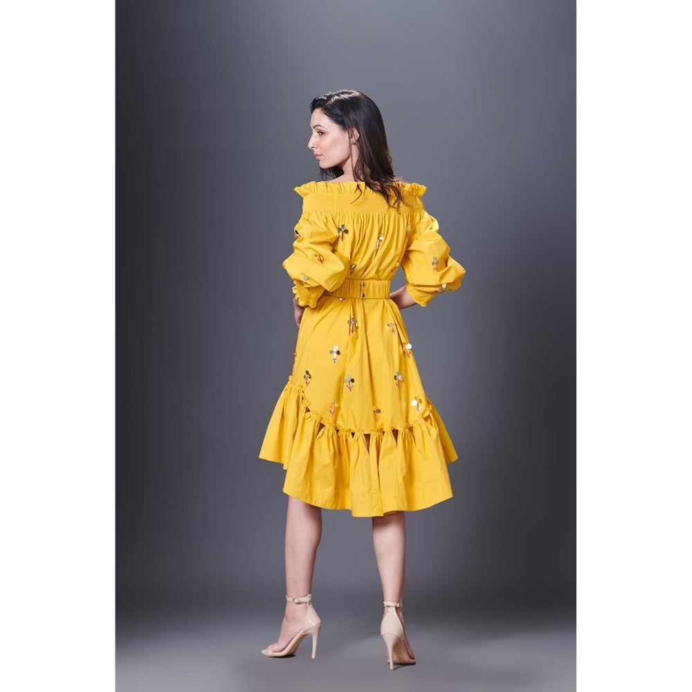 Deepika Arora Yellow High-Low Dress (Set of 2)