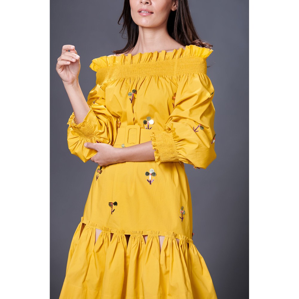 Deepika Arora Yellow High-Low Dress (Set of 2)