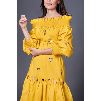 Deepika Arora Yellow High-Low Dress (Set of 2)