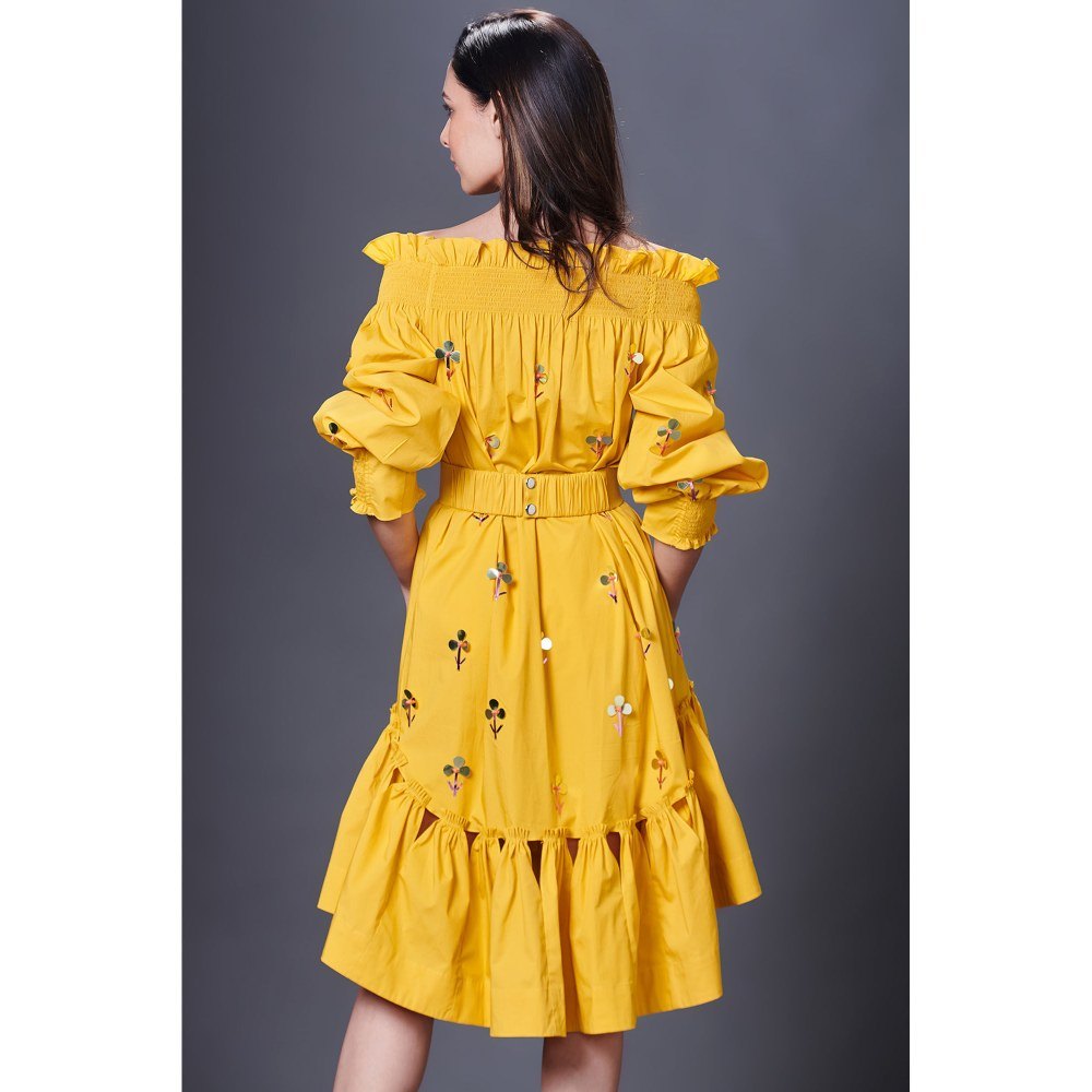 Deepika Arora Yellow High-Low Dress (Set of 2)