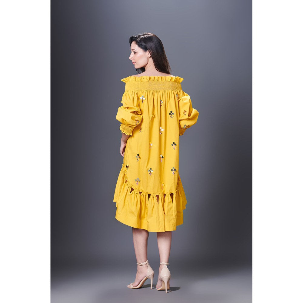 Deepika Arora Yellow High-Low Dress (Set of 2)