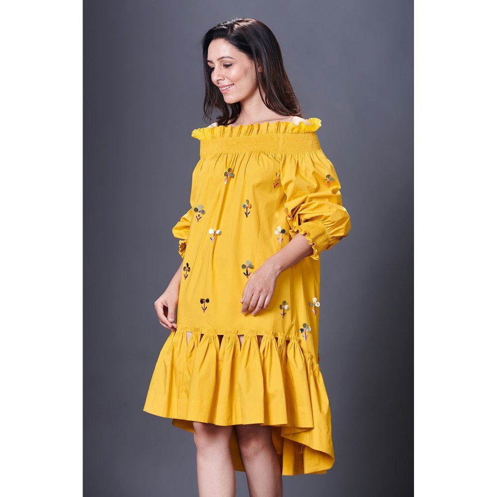 Deepika Arora Yellow High-Low Dress (Set of 2)