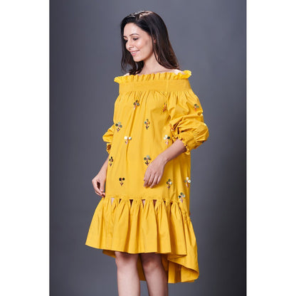 Deepika Arora Yellow High-Low Dress (Set of 2)