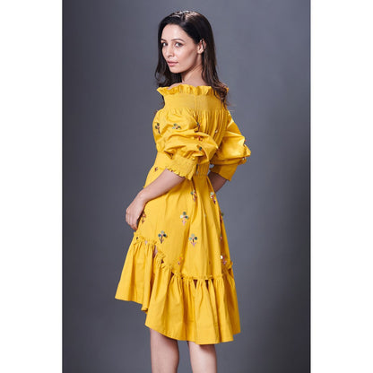 Deepika Arora Yellow High-Low Dress (Set of 2)