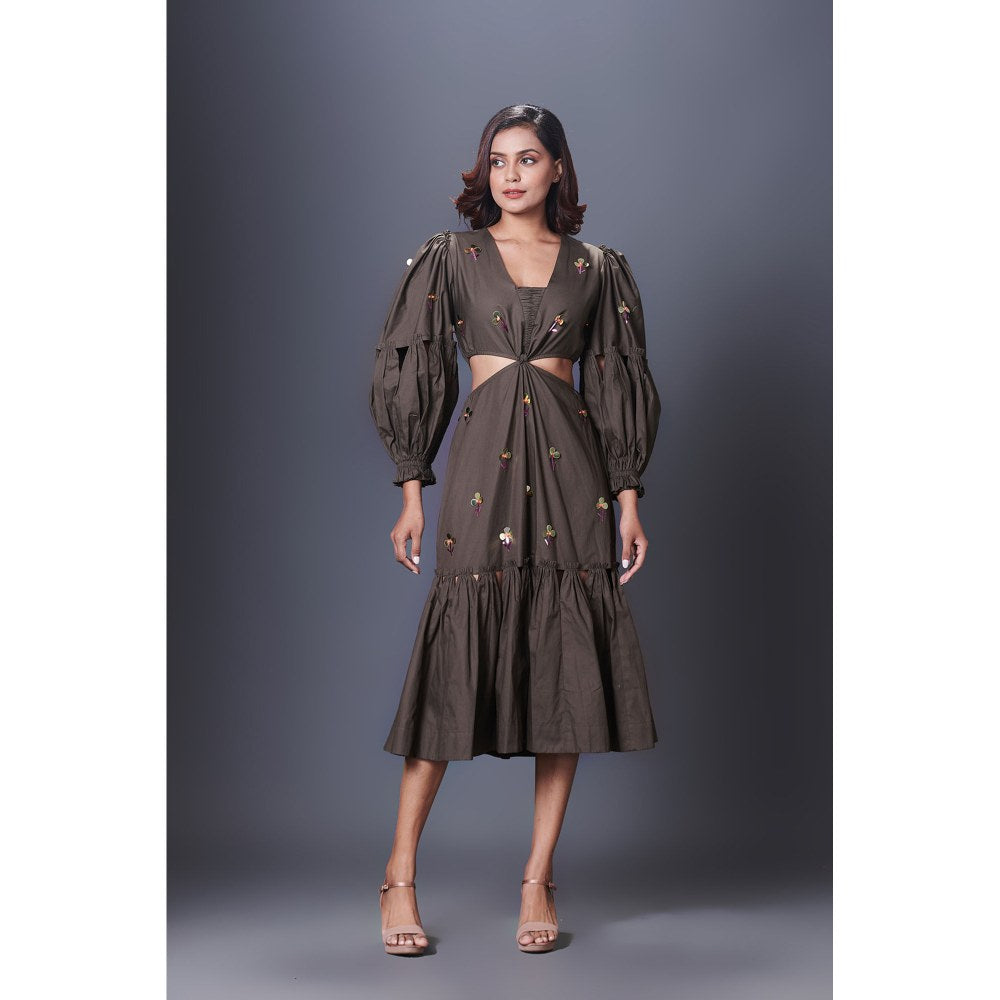 Deepika Arora Olive Cutout Dress