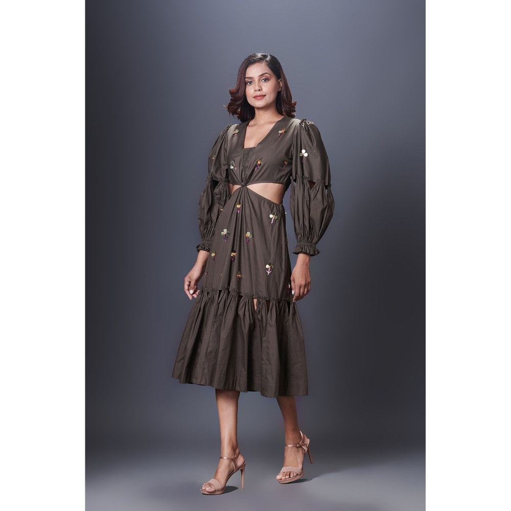 Deepika Arora Olive Cutout Dress