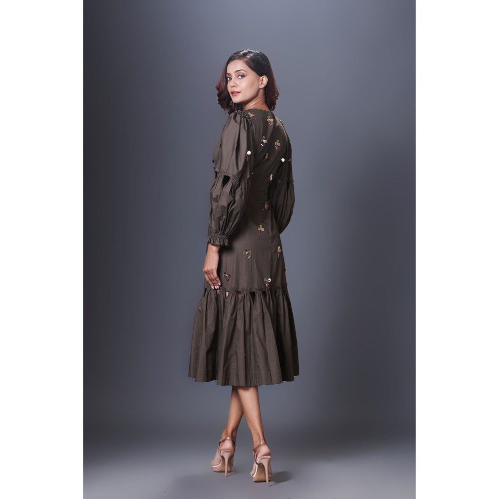 Deepika Arora Olive Cutout Dress