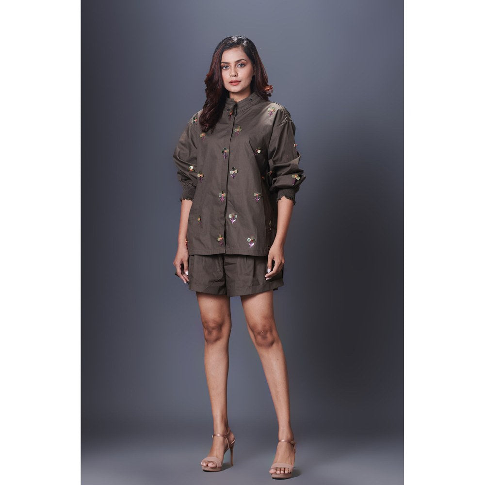 Deepika Arora Olive Embellished Shirt
