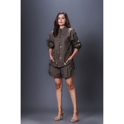 Deepika Arora Olive Embellished Shirt