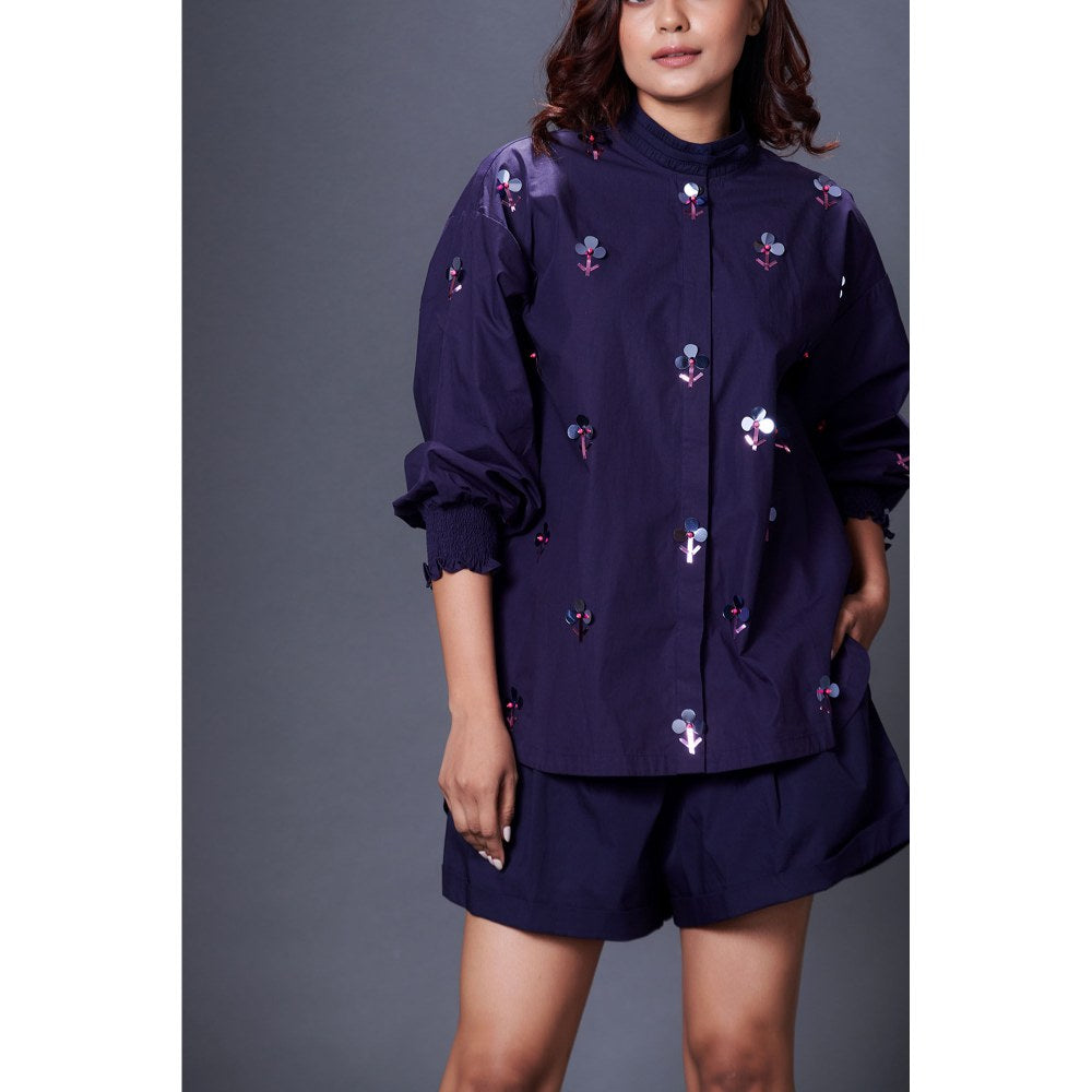 Deepika Arora Navy Blue Embellished Shirt