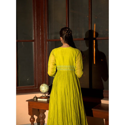 DEEPTHEE Neon Green Angarkha Kurta with Palazzo & Dupatta (Set of 3)