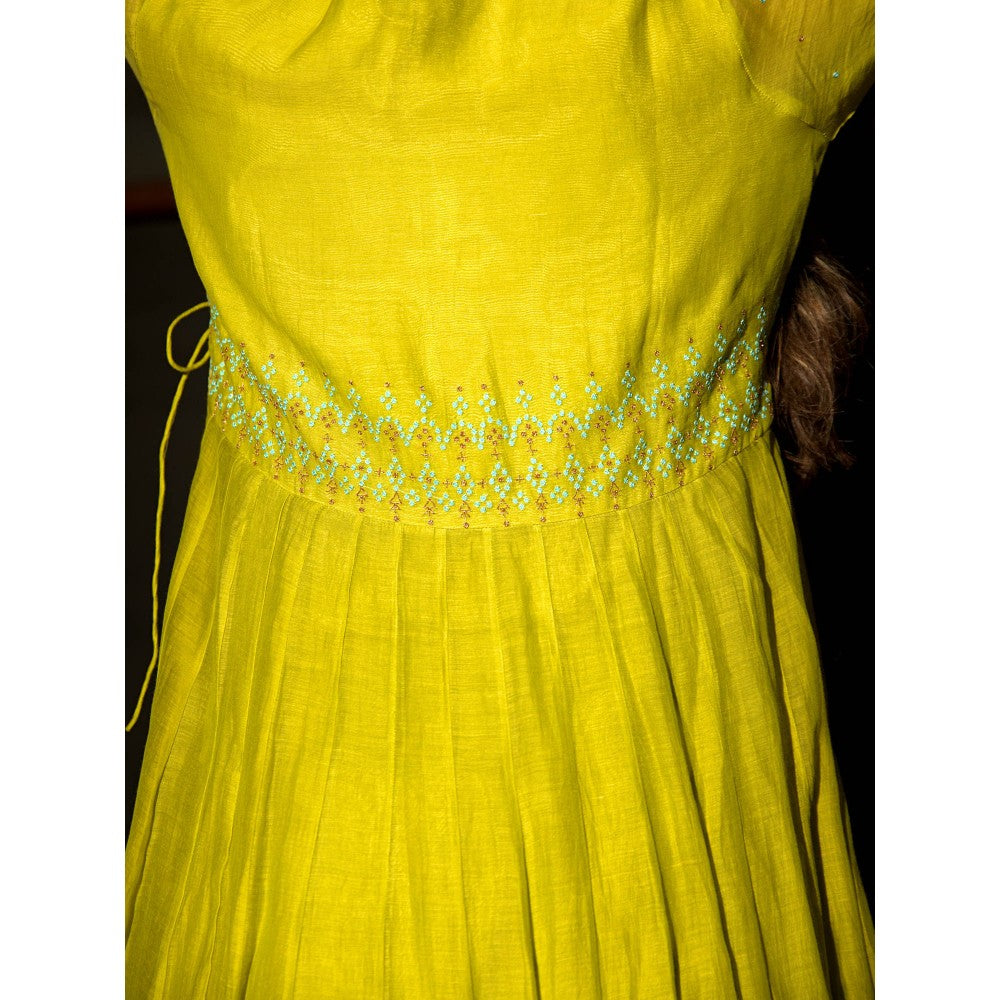 DEEPTHEE Neon Green Angarkha Kurta with Palazzo & Dupatta (Set of 3)