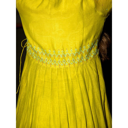 DEEPTHEE Neon Green Angarkha Kurta with Palazzo & Dupatta (Set of 3)