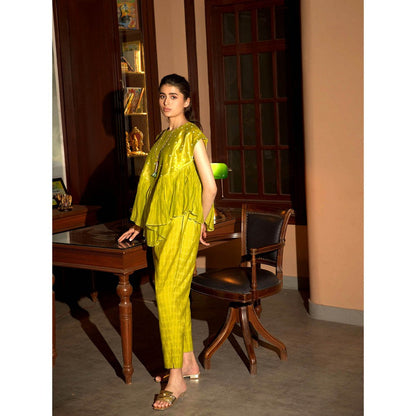 DEEPTHEE Neon Green Short Top & Pant Co-Ord (Set of 2)